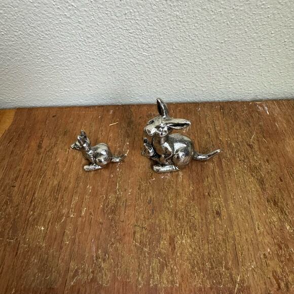 Pewter‎ Kangaroo with Baby Joeys Miniature Figurine 1.75" Vintage Marked - Picture 6 of 7